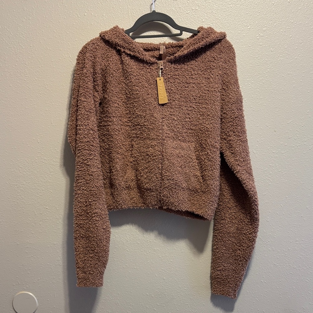 SKIMS Cozy Brown Teddy Jacket with Hood